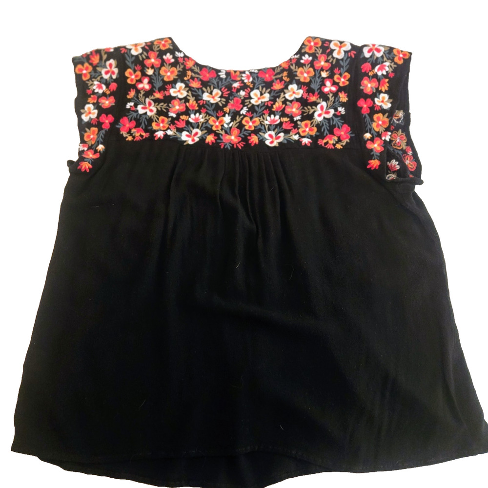 Savannah Jane Boho Peasant Hippie Mexican shirt black embroidered flowers M - Picture 3 of 13